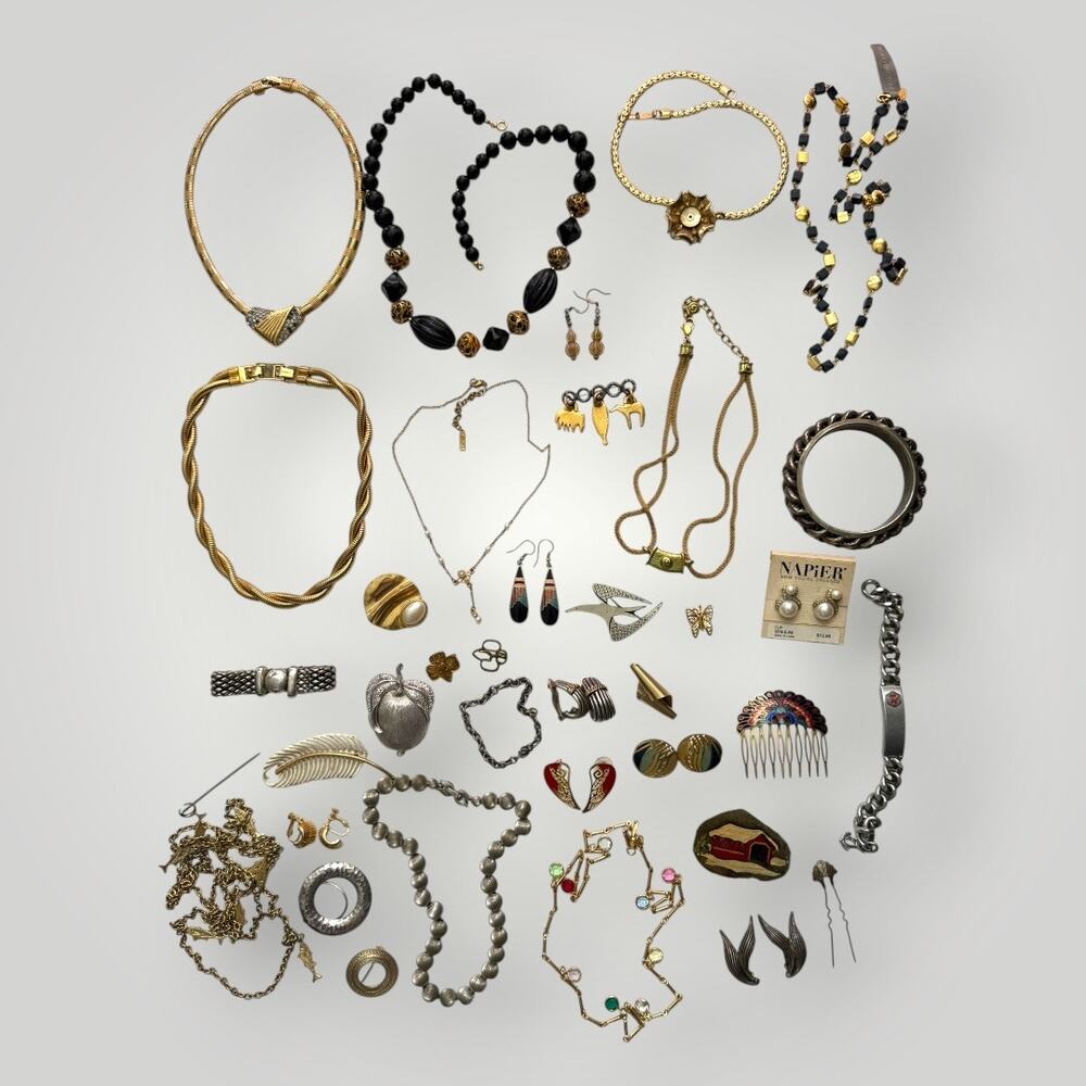 Vintage Costume Jewelry Lot- 37 Pieces - Trifari, Monet, Napier, Coro & More